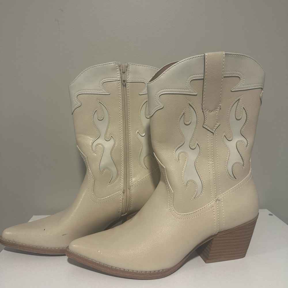 Cream Western Ankle Boots